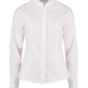 Women's mandarin collar shirt long-sleeved (tailored fit) - White, 8