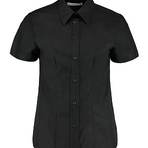 Women's workplace Oxford blouse short-sleeved (tailored fit) - Black, 8