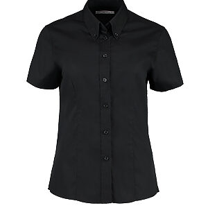 Women's corporate Oxford blouse short-sleeved (tailored fit) - Black, 6