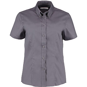 Women's corporate Oxford blouse short-sleeved (tailored fit) - Charcoal, 8