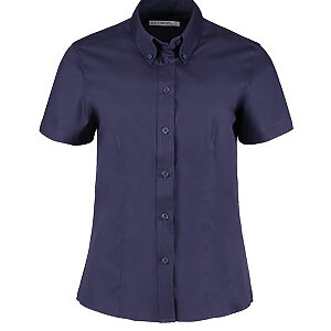 Women's corporate Oxford blouse short-sleeved (tailored fit) - Midnight Navy, 8