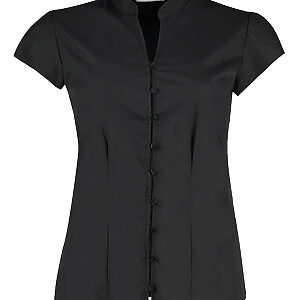Women's continental blouse mandarin collar cap sleeve (tailored fit) - Black, 8