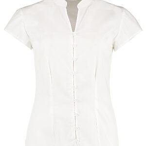 Women's continental blouse mandarin collar cap sleeve (tailored fit) - White, 8