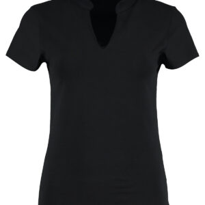 Women's corporate short-sleeved top v-neck mandarin collar (regular fit) - Black, Wom 8/10