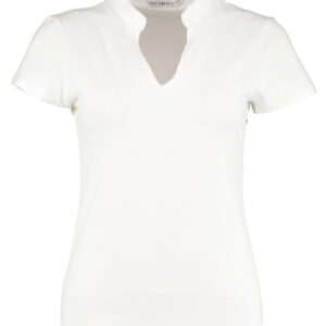 Women's corporate short-sleeved top v-neck mandarin collar (regular fit) - White, Wom 8/10