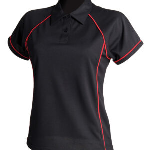 Women's piped performance polo - Black/Red, S