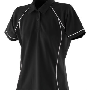 Women's piped performance polo - Black White, S