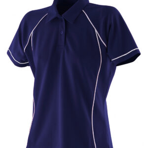 Women's piped performance polo - Navy/White, S