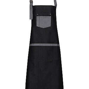 Domain contrast denim bib apron - Black Denim, One size