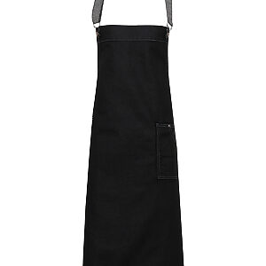 District waxed-look denim bib apron - Black Denim, One size