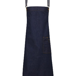 District waxed-look denim bib apron - Indigo Denim, One size