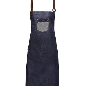 Division waxed-look denim bib apron with faux leather - Indigo Denim, One size