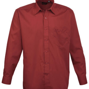 Long sleeve poplin shirt - Burgundy, 14.5