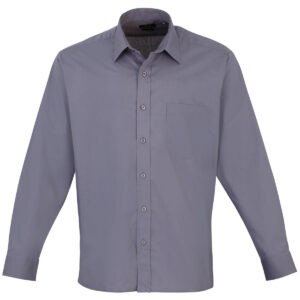 Long sleeve poplin shirt - Steel, 14.5