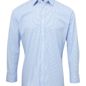 Microcheck (Gingham) long sleeve cotton shirt - Light Blue/White, XS