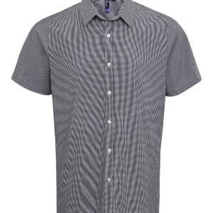 Microcheck (Gingham) short sleeve cotton shirt - Black White, XS