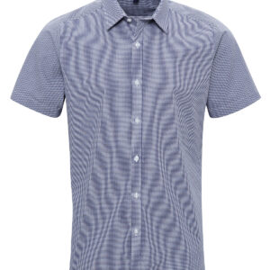 Microcheck (Gingham) short sleeve cotton shirt - Navy/White, XS
