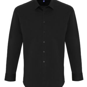 Stretch fit cotton poplin long sleeve shirt - Black, XS