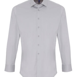 Stretch fit cotton poplin long sleeve shirt - Silver, XS