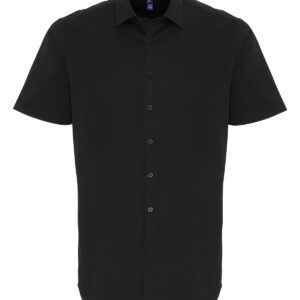 Stretch fit cotton poplin short sleeve shirt - Black, XS