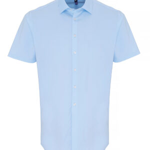 Stretch fit cotton poplin short sleeve shirt - Pale Blue, XS