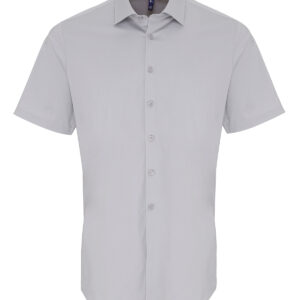 Stretch fit cotton poplin short sleeve shirt - Silver, XS