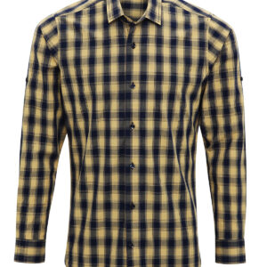 Mulligan check cotton long sleeve shirt - Camel/Navy, S
