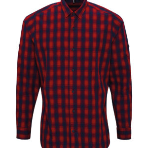 Mulligan check cotton long sleeve shirt - Red/Navy, S