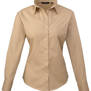 Women's poplin long sleeve blouse - Khaki, 6