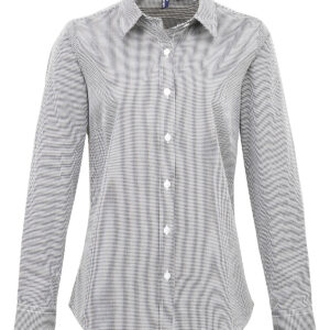 Women's Microcheck (Gingham) long sleeve cotton shirt - Black White, XS