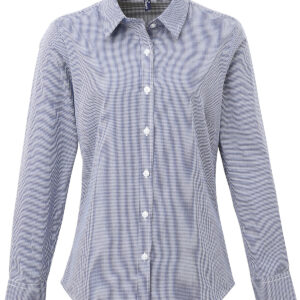 Women's Microcheck (Gingham) long sleeve cotton shirt - Navy/White, XS