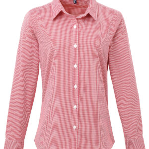 Women's Microcheck (Gingham) long sleeve cotton shirt - Red/White, XS