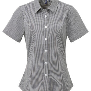 Women's Microcheck (Gingham) short sleeve cotton shirt - Black White, XS