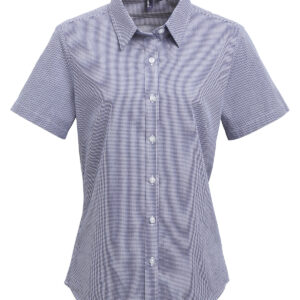 Women's Microcheck (Gingham) short sleeve cotton shirt - Navy/White, XS