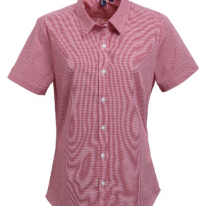 Women's Microcheck (Gingham) short sleeve cotton shirt - Red/White, XS