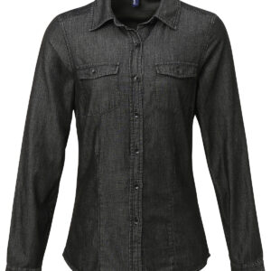 Women's jeans stitch denim shirt - Black Denim, XS