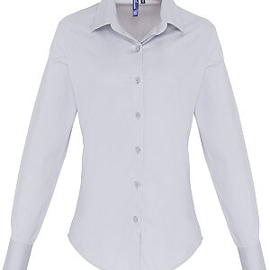 Women's stretch fit cotton poplin long sleeve blouse - Silver, XS