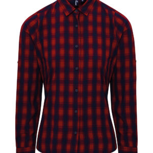 Women's Mulligan check cotton long sleeve shirt - Red/Navy, XS