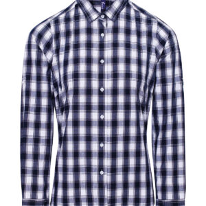 Women's Mulligan check cotton long sleeve shirt - White/Navy, XS