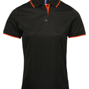 Women's contrast Coolchecker® polo - Black/Orange, XS