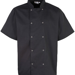Studded front short sleeve chef's jacket - Black, XS