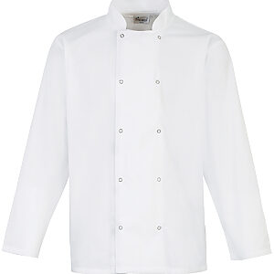 Studded front long sleeve chef's jacket - White, XS