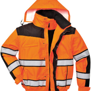 Hi-vis classic bomber jacket (C466) - Orange/Black, S