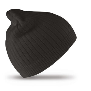 Cotton knitted beanie hat - Black, One size