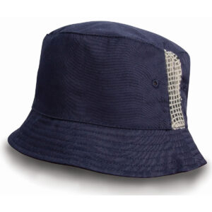 Deluxe washed cotton bucket hat with side mesh panels - Navy, One size