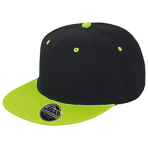 Bronx original flat peak snapback dual colour cap - Black/Lime, One size