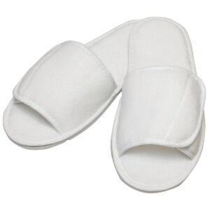 Open-toe slippers with hook and loop strap - White, UK 4/7