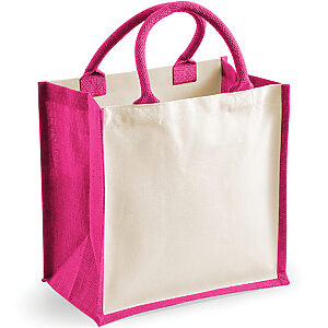 Printers midi jute tote - Fuchsia, One size