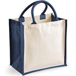 Printers midi jute tote - Navy, One size