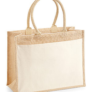 Cotton pocket jute shopper - Natural, One size